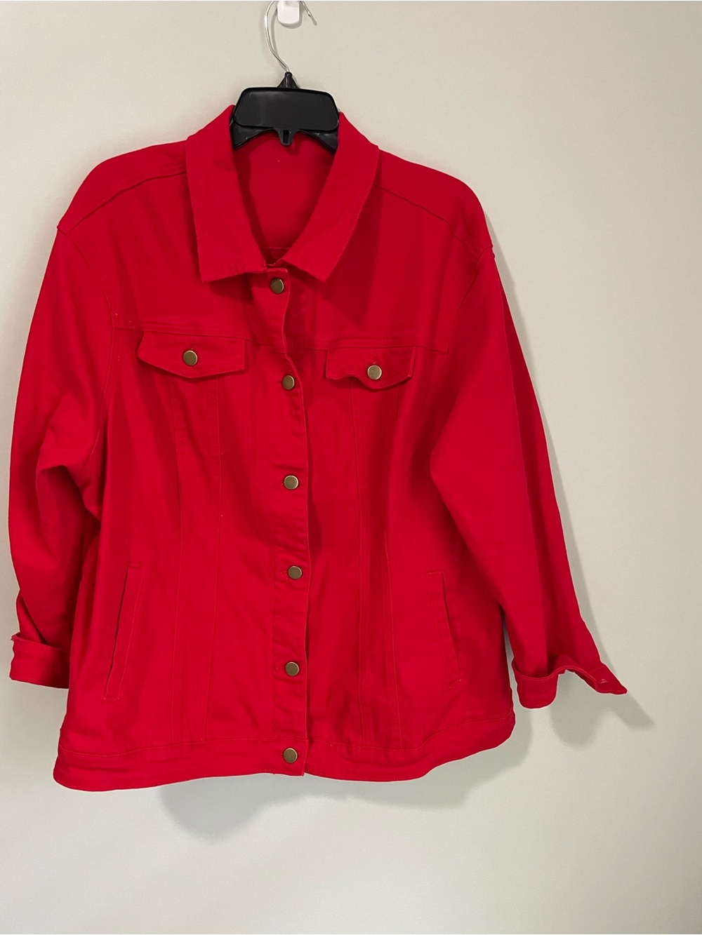 Target Bright Red Women's Button-Front Jean Jacket - Picture 1 of 2